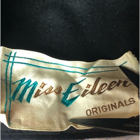 VTG Miss Eileen Originals Hat Black with Rhinestones and Bow Detail - Picture 8 of 11